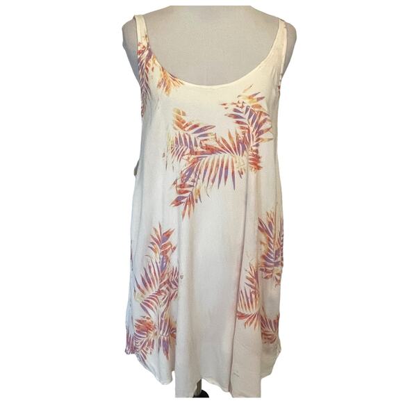 Flynn Skye Swingy Tank Women's Large Cream Tropical Palm Print Scoop Neck Top - Picture 1 of 7